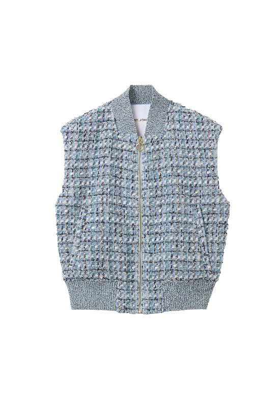 Textured St John Knits Malbon vest with a zipper on a white background