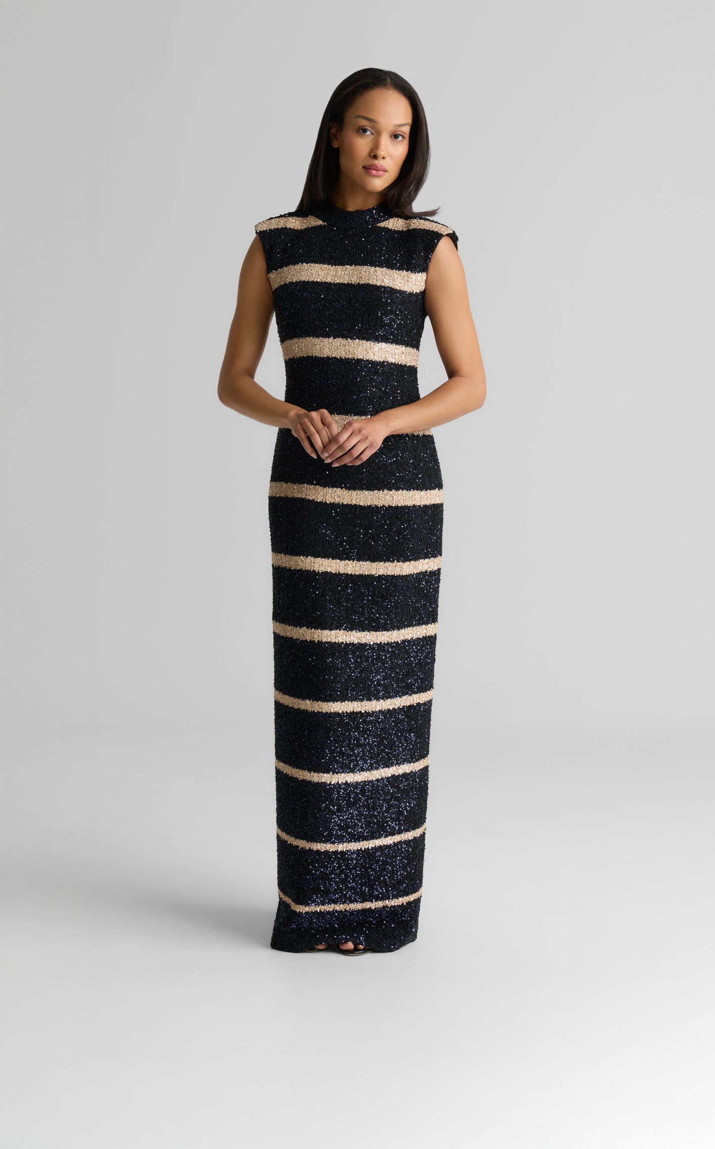 Gina Gown in Stripe Sequin Knit