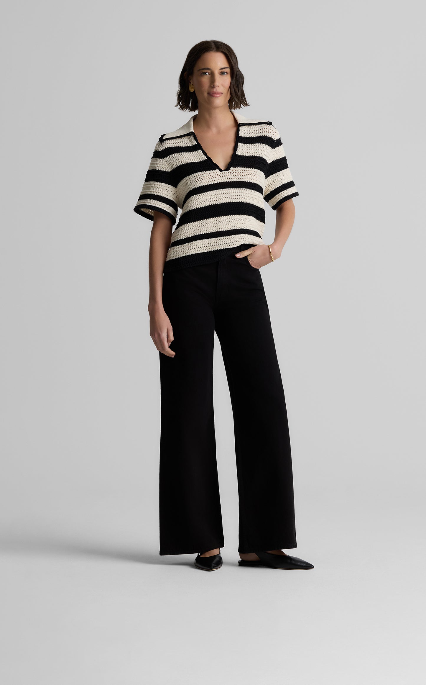 Reagan Sweater in Striped Pointelle Knit