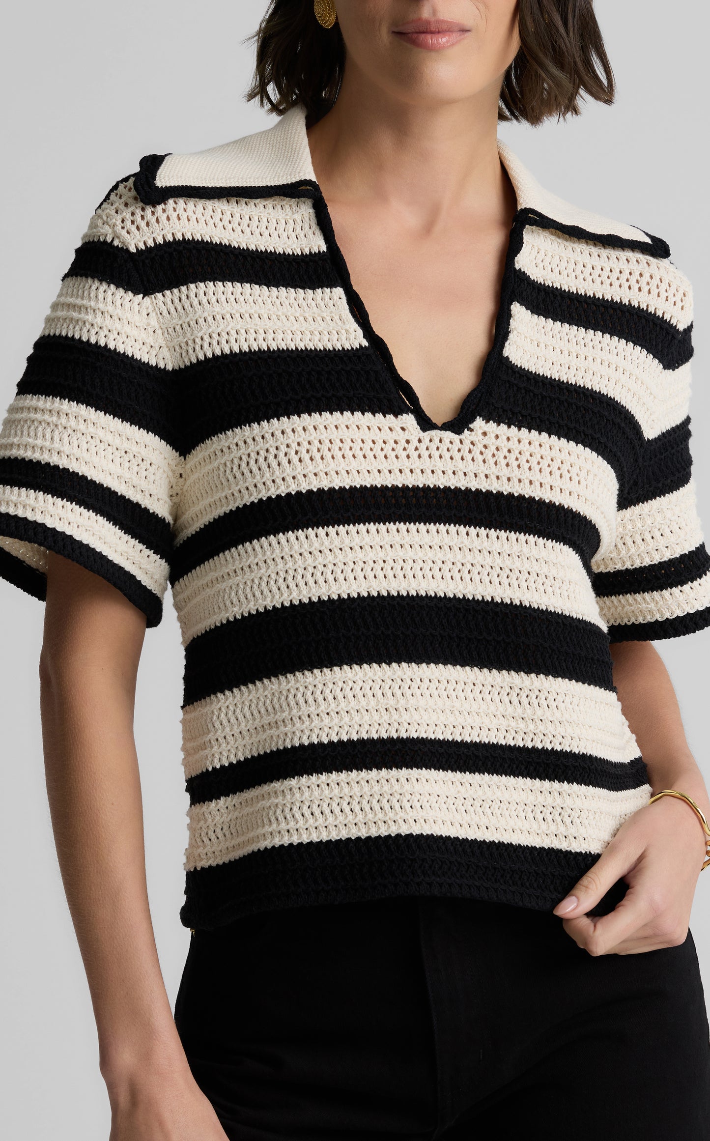 Reagan Sweater in Striped Pointelle Knit